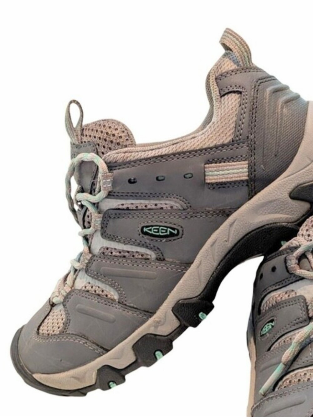 KEEN Women's Koven Outdoor Low Hiker Shoes Gray with Mint Laces 8.5 39